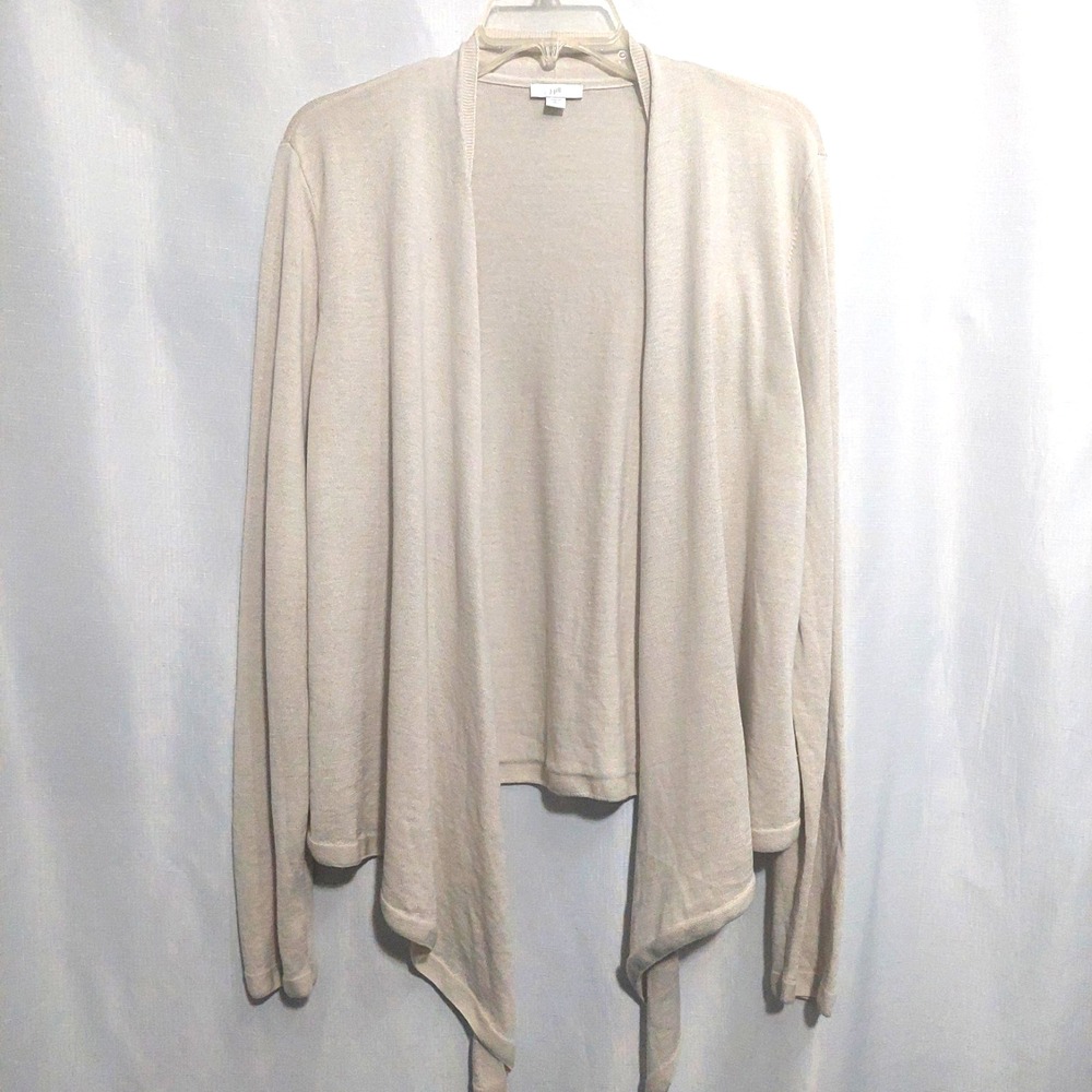 J Jill Womens Large L‎ Tall Draped Open Front Linen Blend Long Sleeve Beige